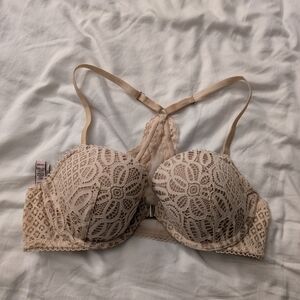 Victoria's Secret nude beige natural lined denim bra 34C racerback lace